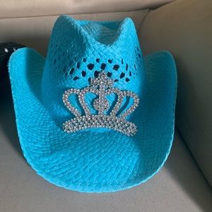 Cute Turquoise Straw Cowboy Hat EUC